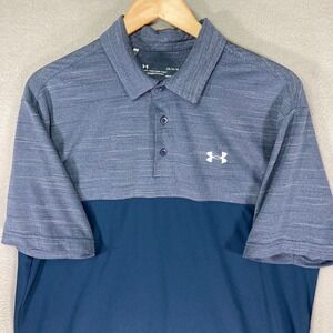 Under Armour Loose Fit Heatgear Golf Polo Shirt Men's Large Blue Heathered Large